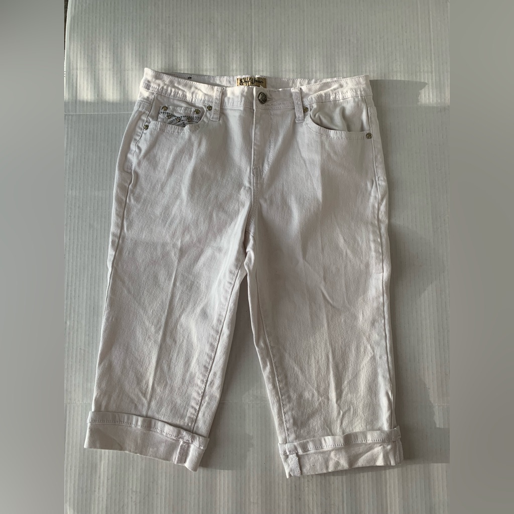 Earl Womens White Denim Cuffed Capri Size 10